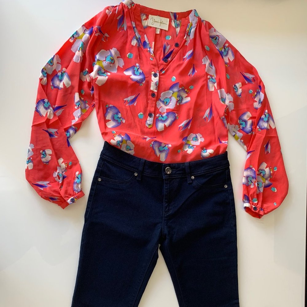 Yumi Kim Coral Floral L/S Blouse - 100% Silk
